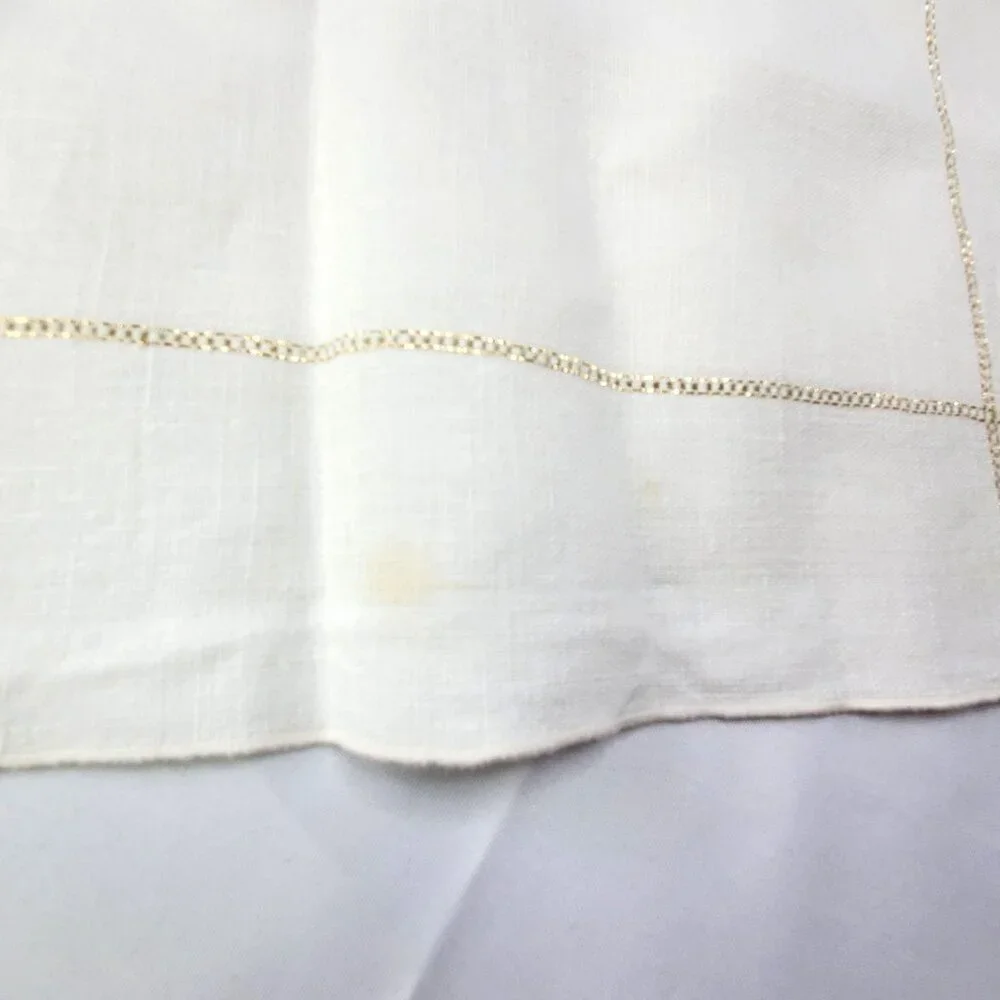 4 Vintage Ivory Cutwork Linen Napkins Placemat Gold Embroidered Border 16.5